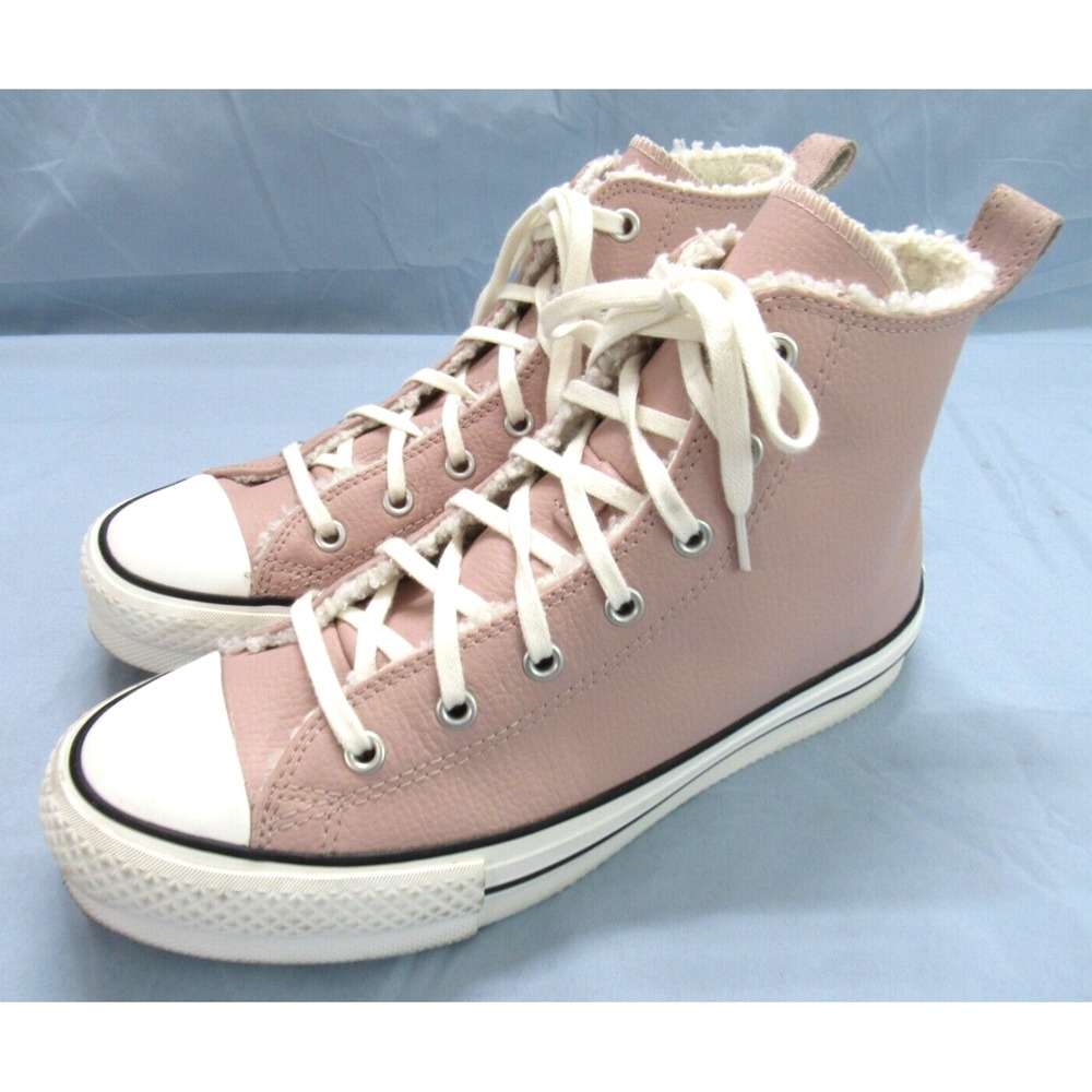 CONVERSE CHUCK TAYLOR All Star EVA LIFT Mauve LEATHER Sherpa Lined SNEAKERS 6.5
